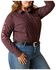 Image #1 - Ariat Women's Ancestry Print Team Kirby Long Sleeve Button-Down Western Shirt - Plus, Maroon, hi-res