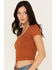 Image #2 - Shyanne Women's Beaded Short Sleeve Front Tie Shirt, Pecan, hi-res