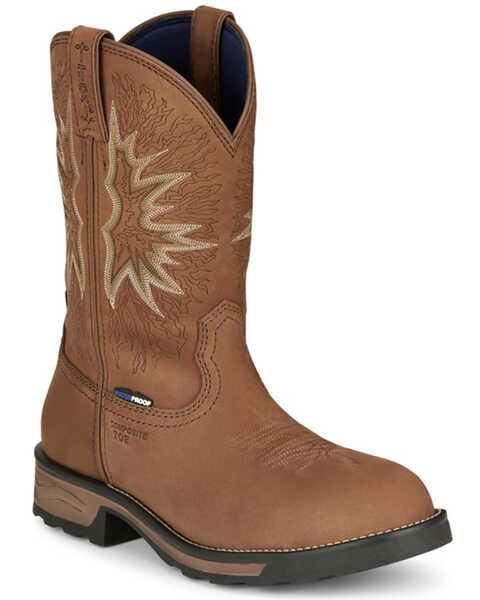 Tony Lama Men's Boom Saddle Cowhide Pull-On Safety Western Work Boots - Round Toe , Tan, hi-res