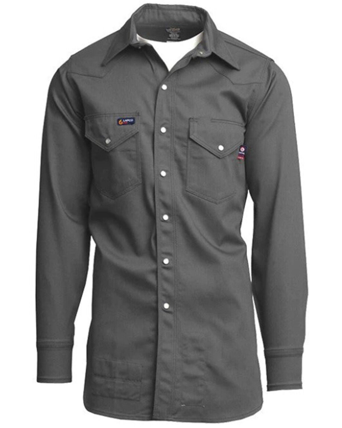 Lapco Men's FR Solid Long Sleeve Snap Western Work Shirt, Grey, hi-res