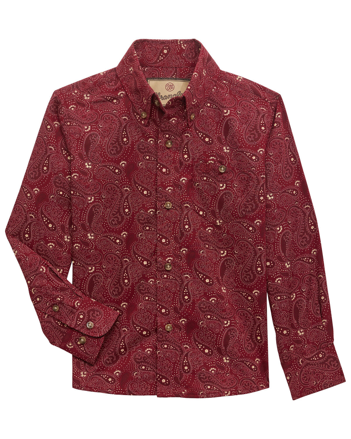 Image #1 - Wrangler Boys' Paisley Print Long Sleeve Snap Stretch Western Shirt, Red, hi-res