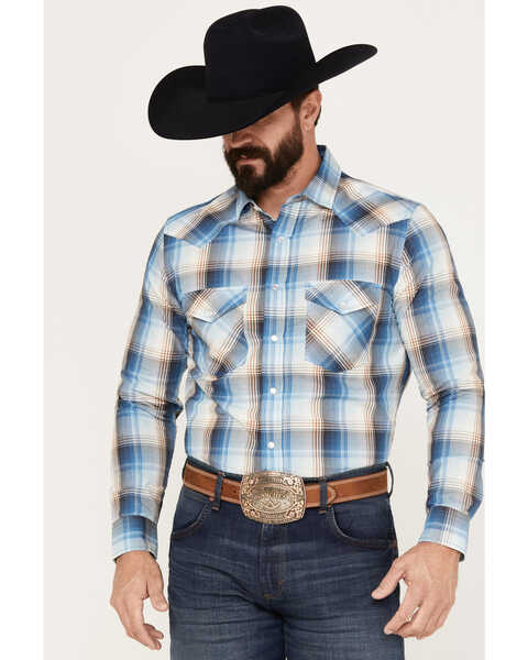 Pendleton Men's Frontier Plaid Long Sleeve Snap Western Shirt, Blue, hi-res