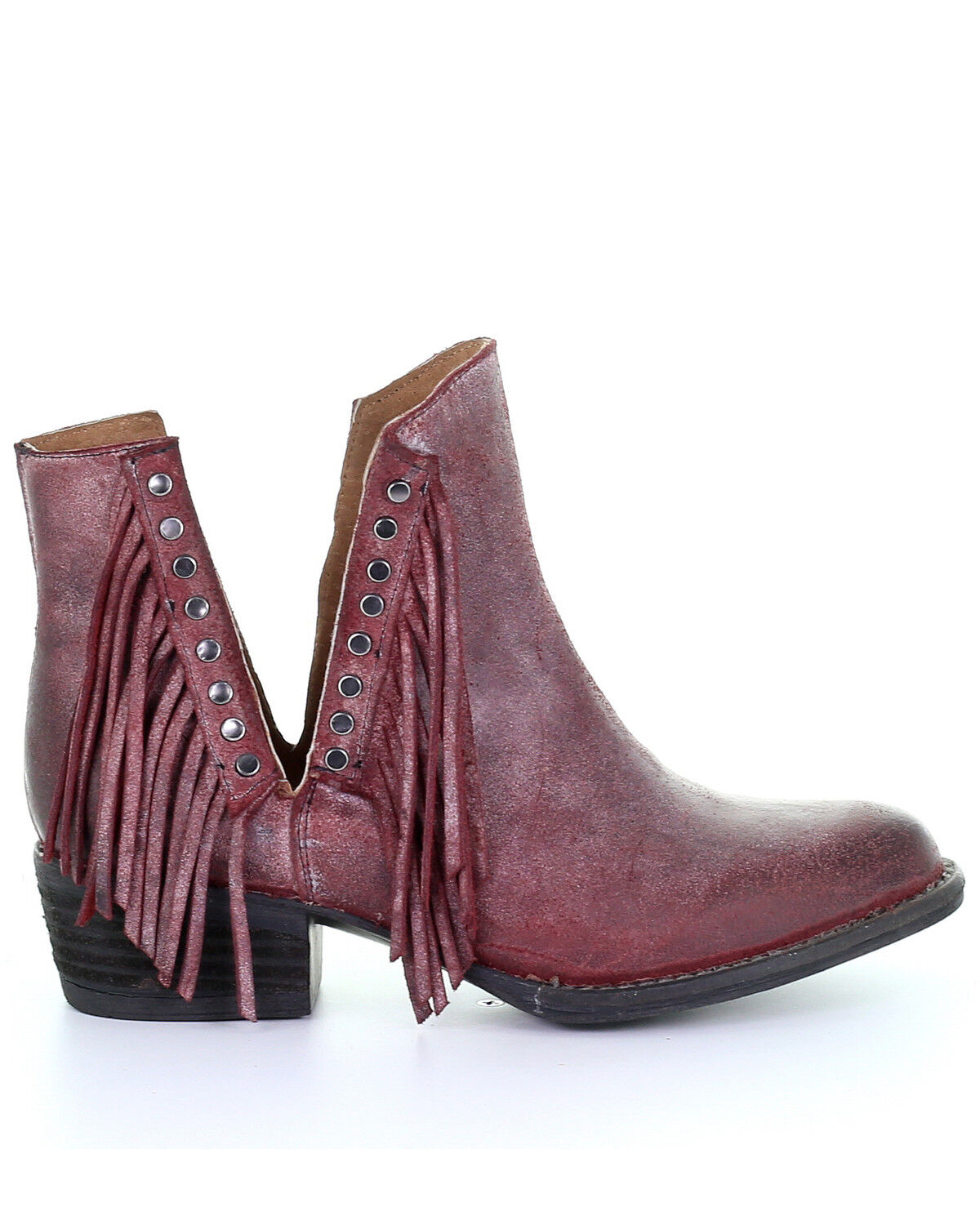 Image #2 - Circle G Women's Wine Studded Fringe Booties - Round Toe, , hi-res