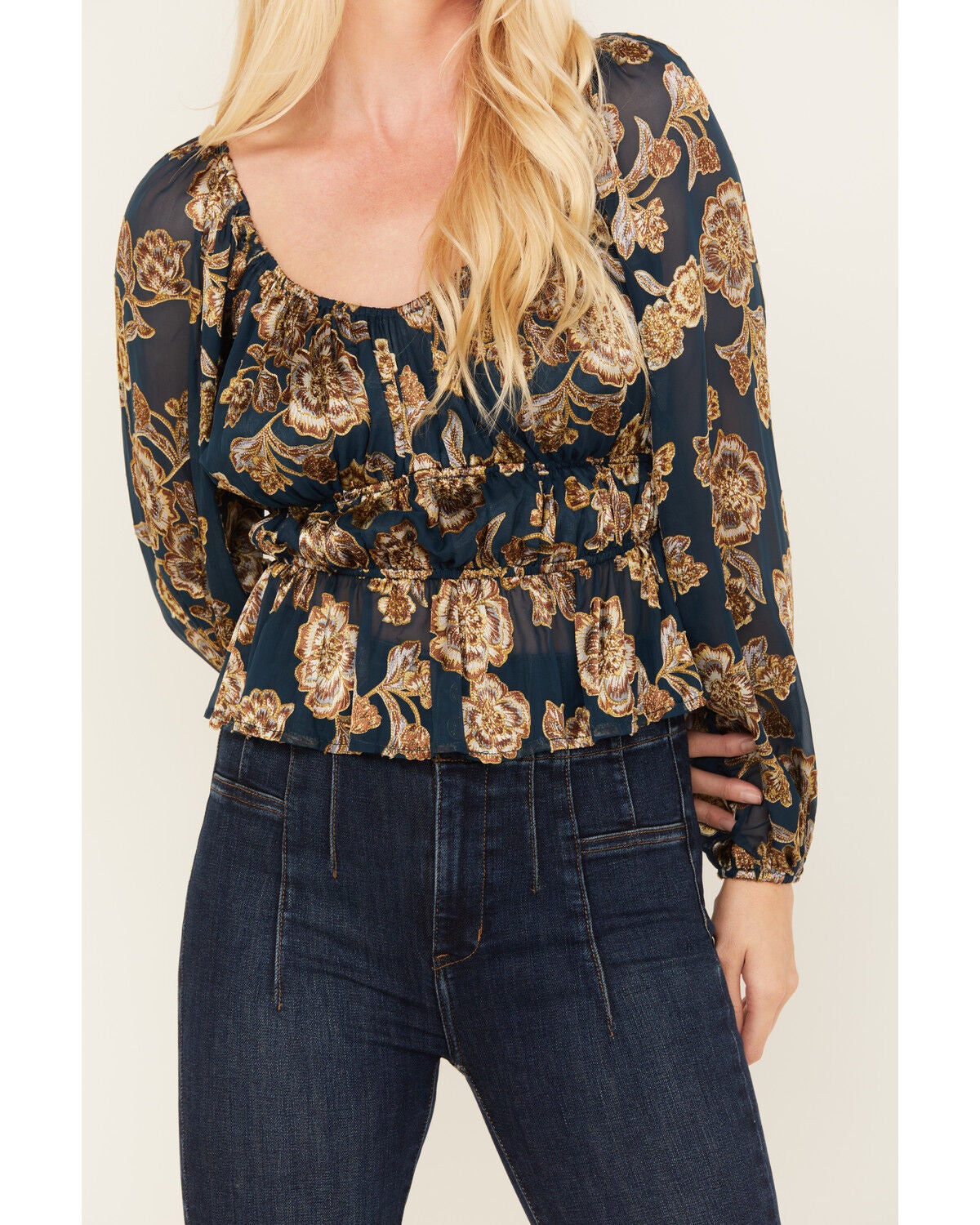 Image #3 - Shyanne Women's Floral Print Burnout Top, Dark Blue, hi-res