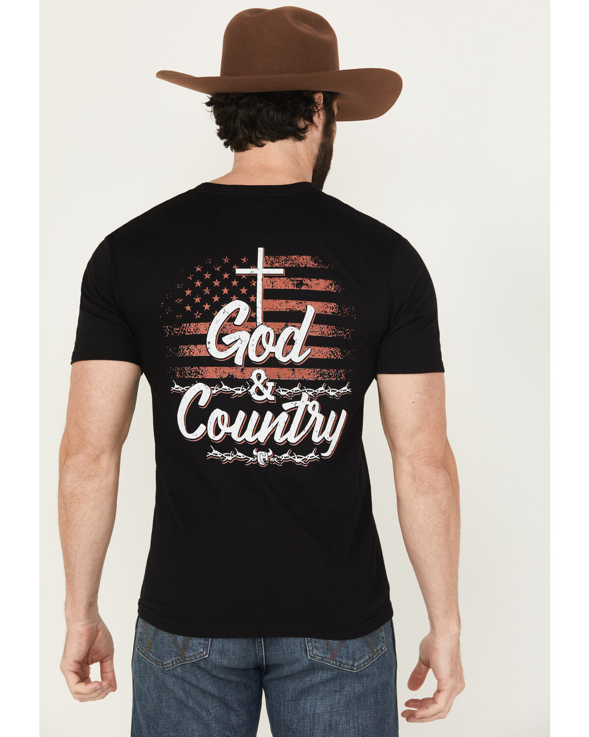 Image #1 - Cowboy Hardware Men's God And Country Short Sleeve Graphic T-Shirt, Black, hi-res