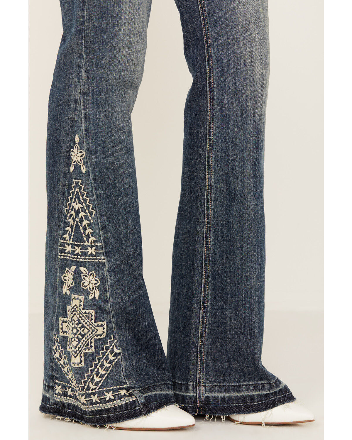 Image #2 - Rock & Roll Denim Women's Medium Wash Mid Rise Southwestern Print Trouser Jeans, , hi-res