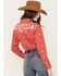 Image #4 - Wrangler Women's Southwestern Print Long Sleeve Western Pearl Snap Shirt, Red, hi-res