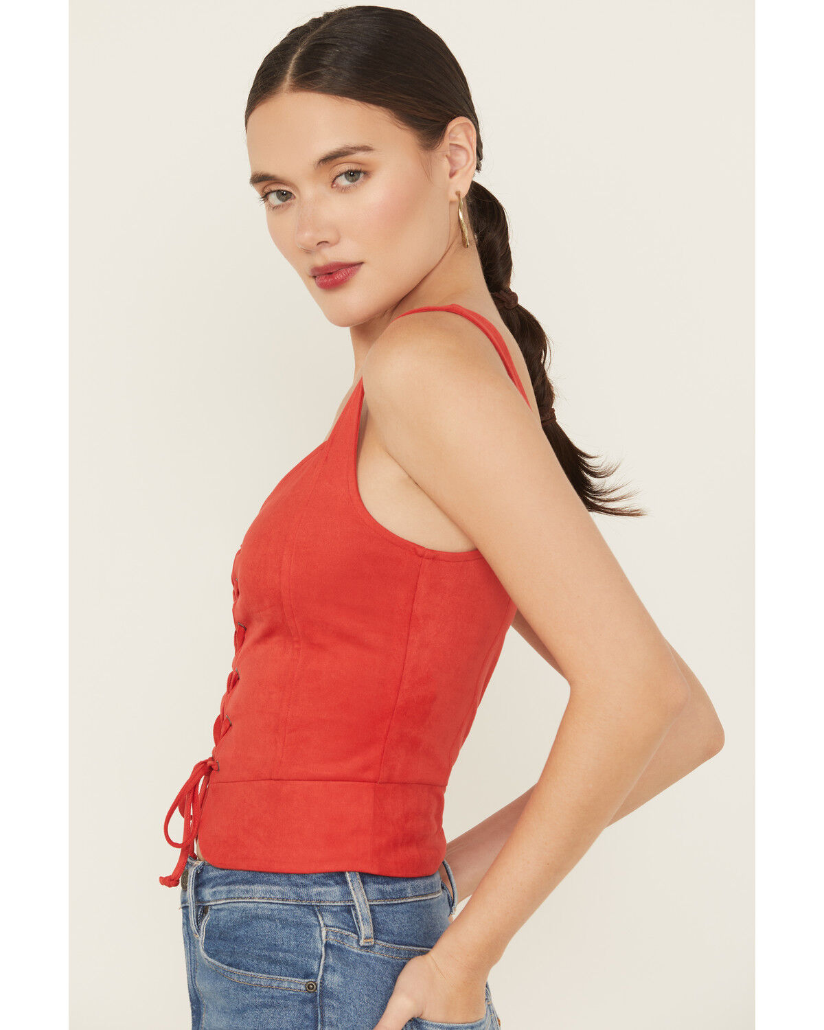 Image #3 - Idyllwind Women's Eastland Faux Suede Lace-Up Corset, Coral, hi-res