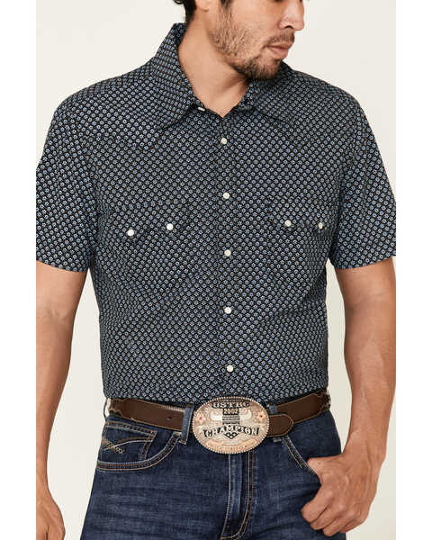 Rock & Roll Denim Men's Geo Print Short Sleeve Western Shirt , Blue, hi-res