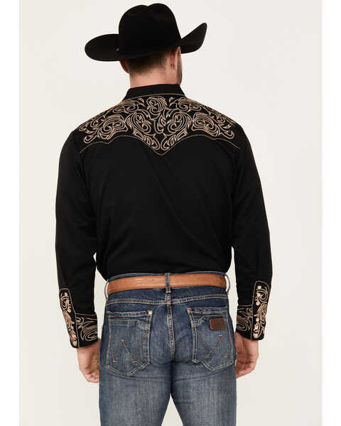 Image #4 - Scully Men's Embroidered Scroll Long Sleeve Snap Western Shirt, Black, hi-res