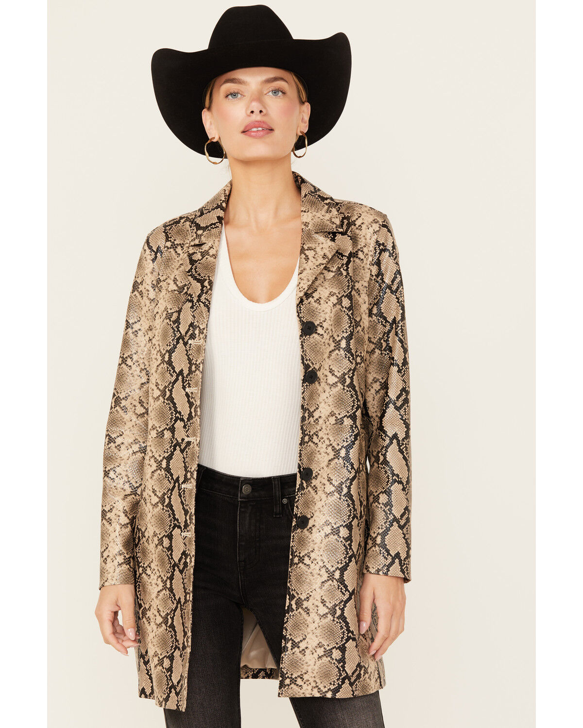Image #2 - BLANKNYC Women's Snake Print Faux Leather Coat, Tan, hi-res