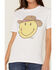 Bohemian Cowgirl Women's Smiley Face Cowboy White Graphic Tee, White, hi-res