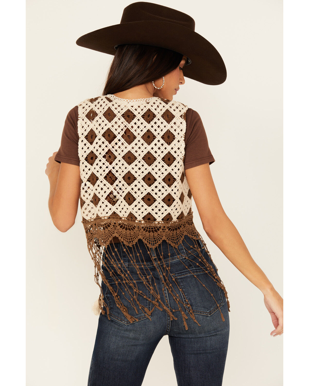 Image #4 - Miss Me Women's Crochet Fringe Vest, Cream, hi-res