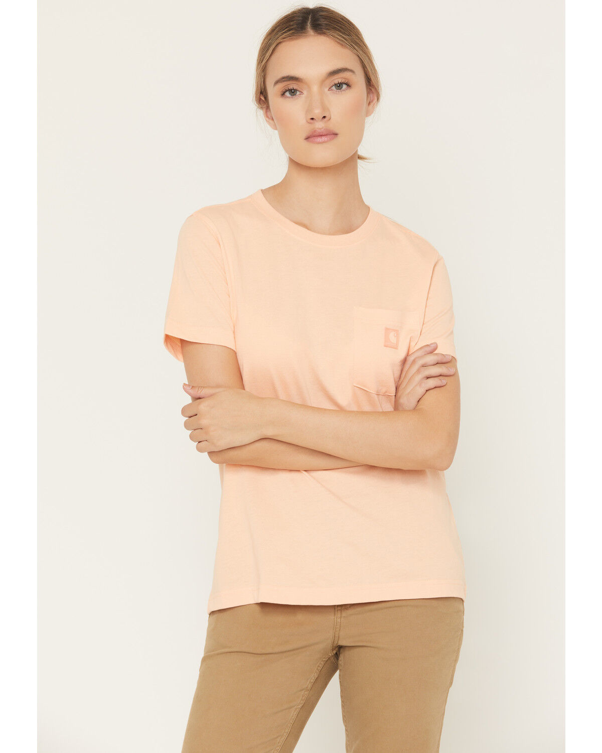 Image #1 - Carhartt Women's Relaxed Fit Lightweight Short Sleeve Pocket Tee, Light Pink, hi-res