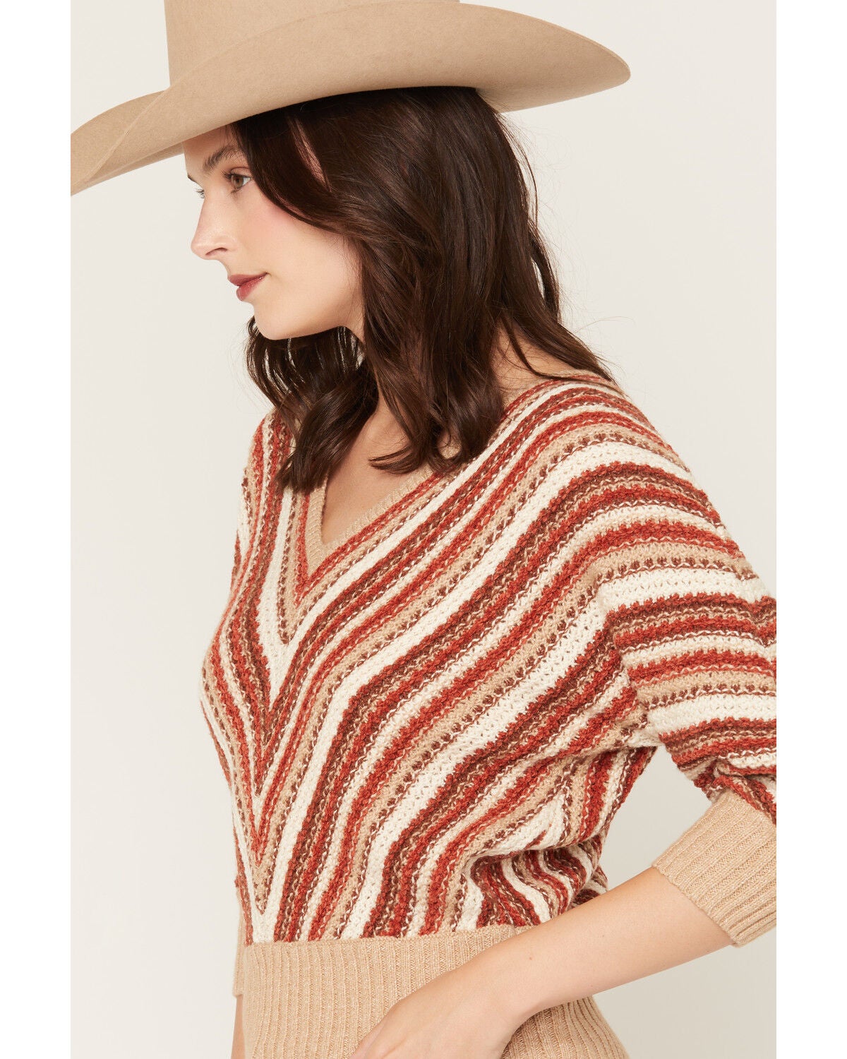Image #2 - Shyanne Women's Vera Striped Dolman Sweater, Khaki, hi-res