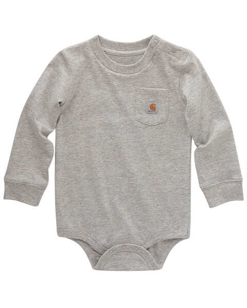 Carhartt Infant Boys' Logo Pocket Long Sleeve Onesie , Charcoal, hi-res