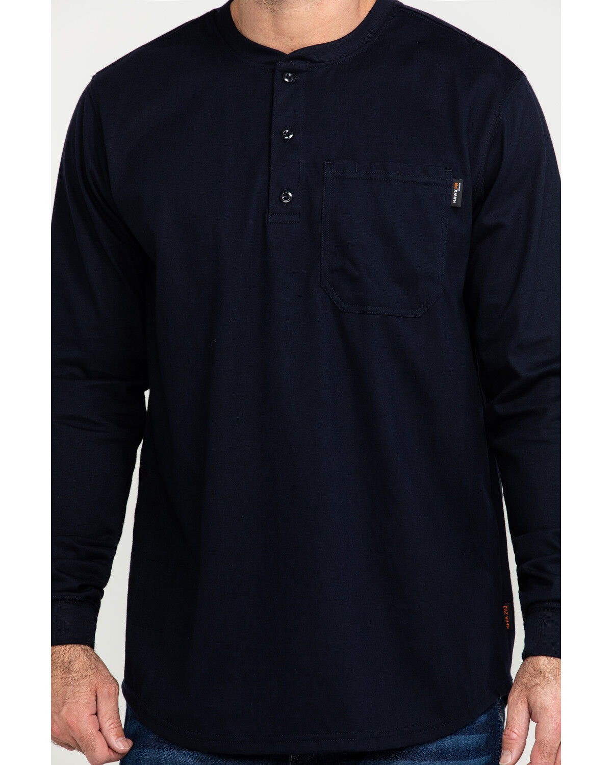 Image #4 - Hawx Men's FR Solid Long Sleeve Pocket Henley Work Shirt - Big, Navy, hi-res