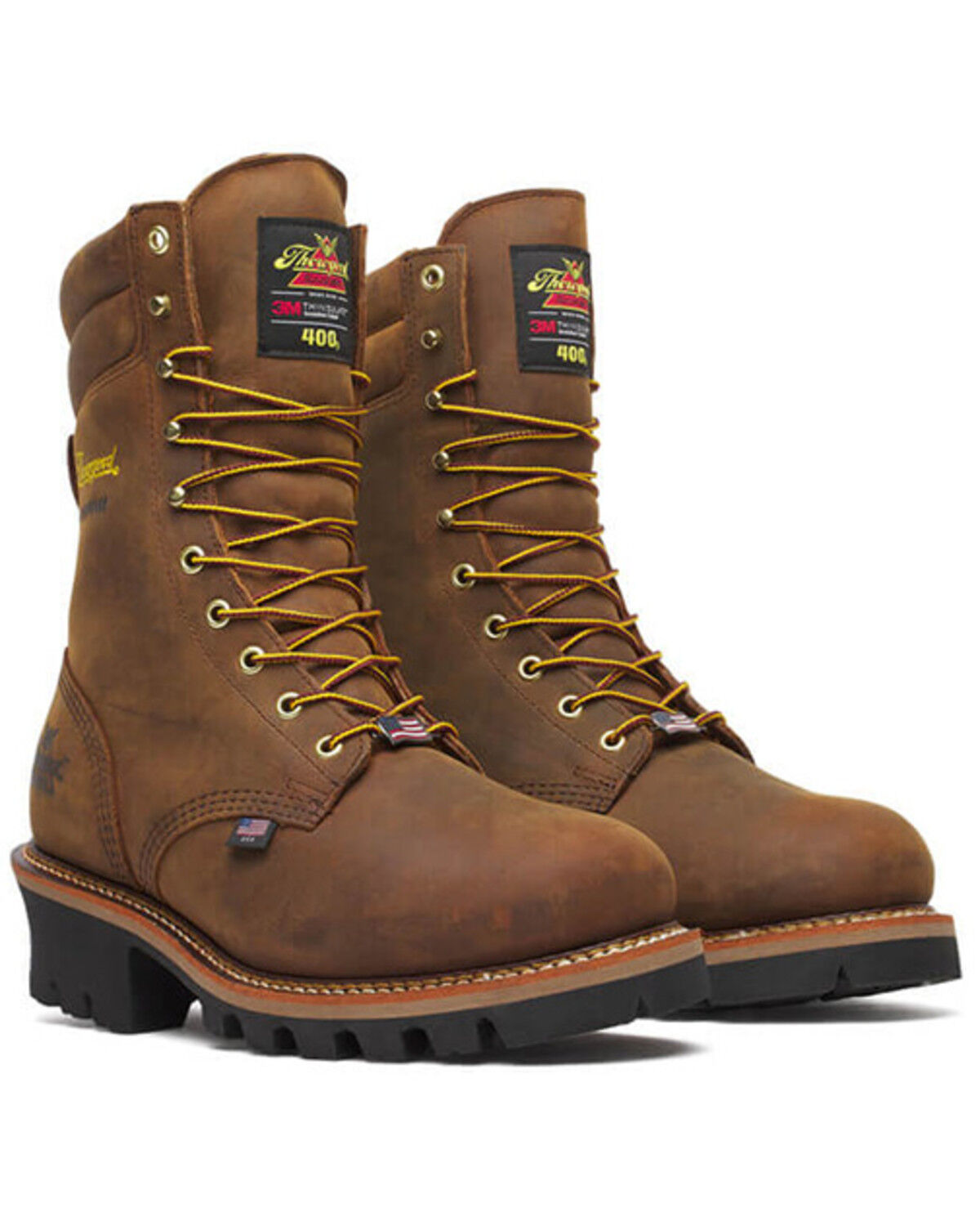 Image #1 - Thorogood Men's Logger Series 9" Crazy Horse Waterproof Insulated Made In The USA Work Boots - Soft Toe, Brown, hi-res