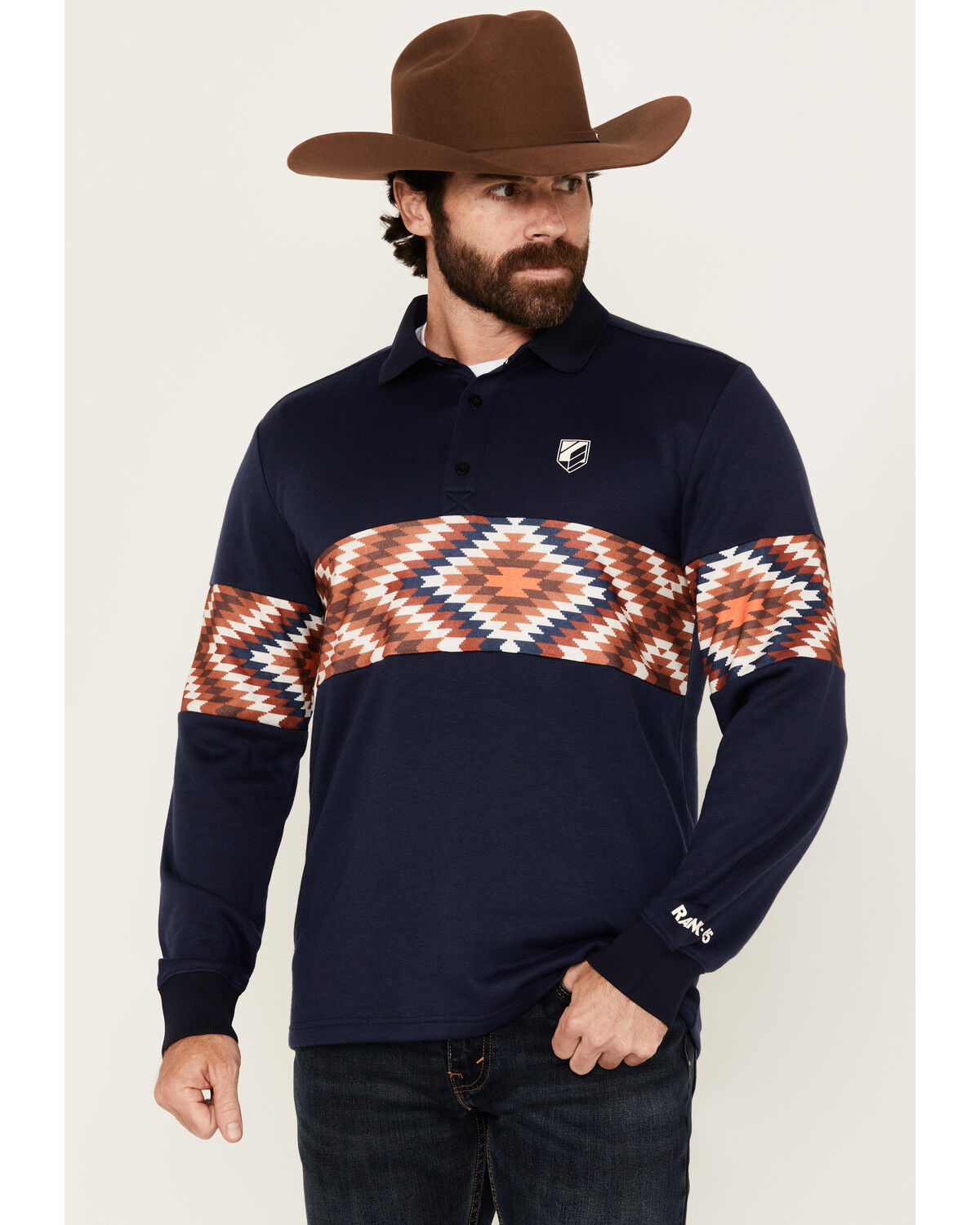 Image #1 - RANK 45® Men's Border Striped Rugby Polo Shirt, Navy, hi-res