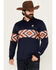 Image #1 - RANK 45® Men's Border Striped Rugby Polo Shirt, Navy, hi-res