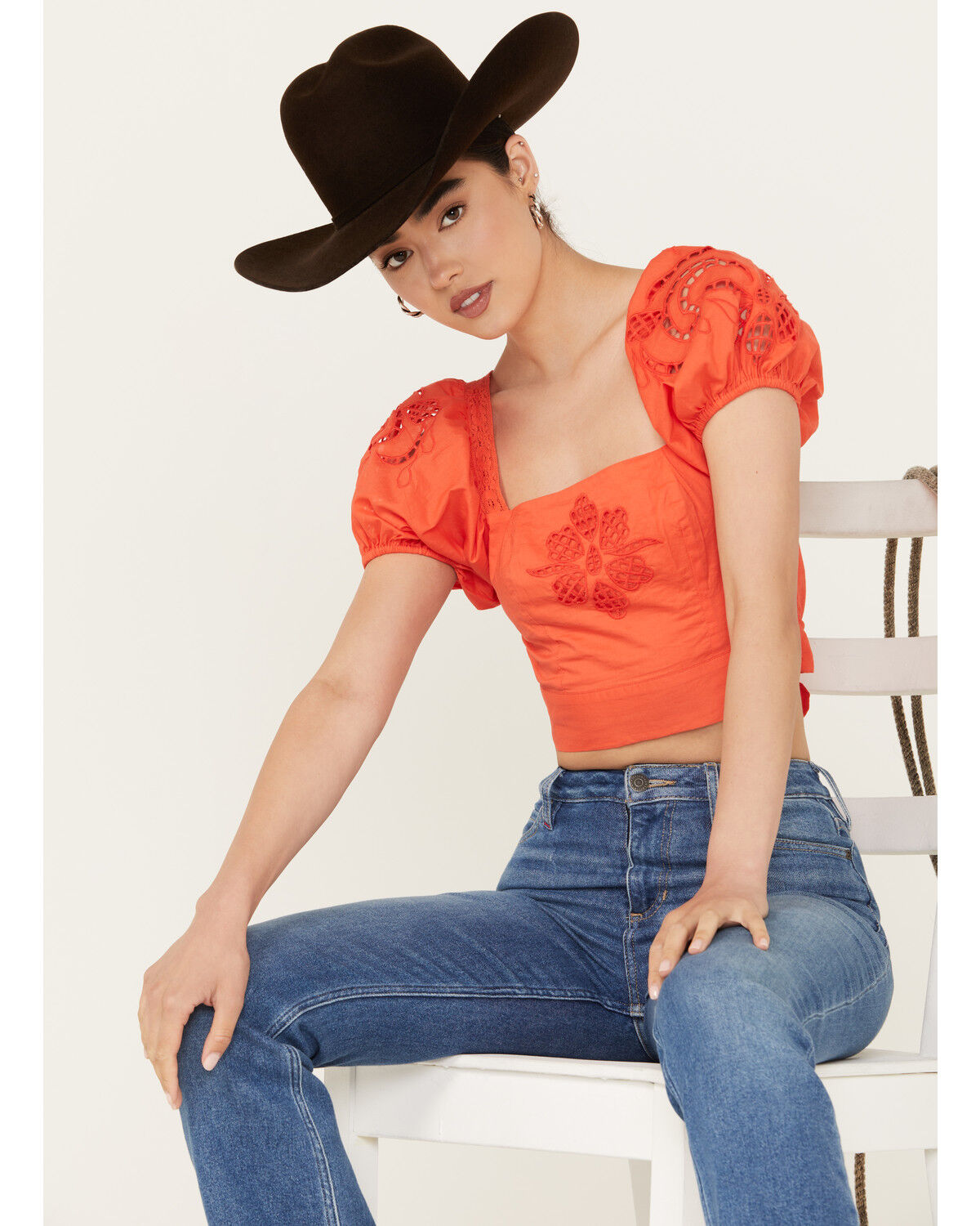 Image #1 - Band of the Free Women's Tie Back Short Sleeve Entrada Top, Orange, hi-res