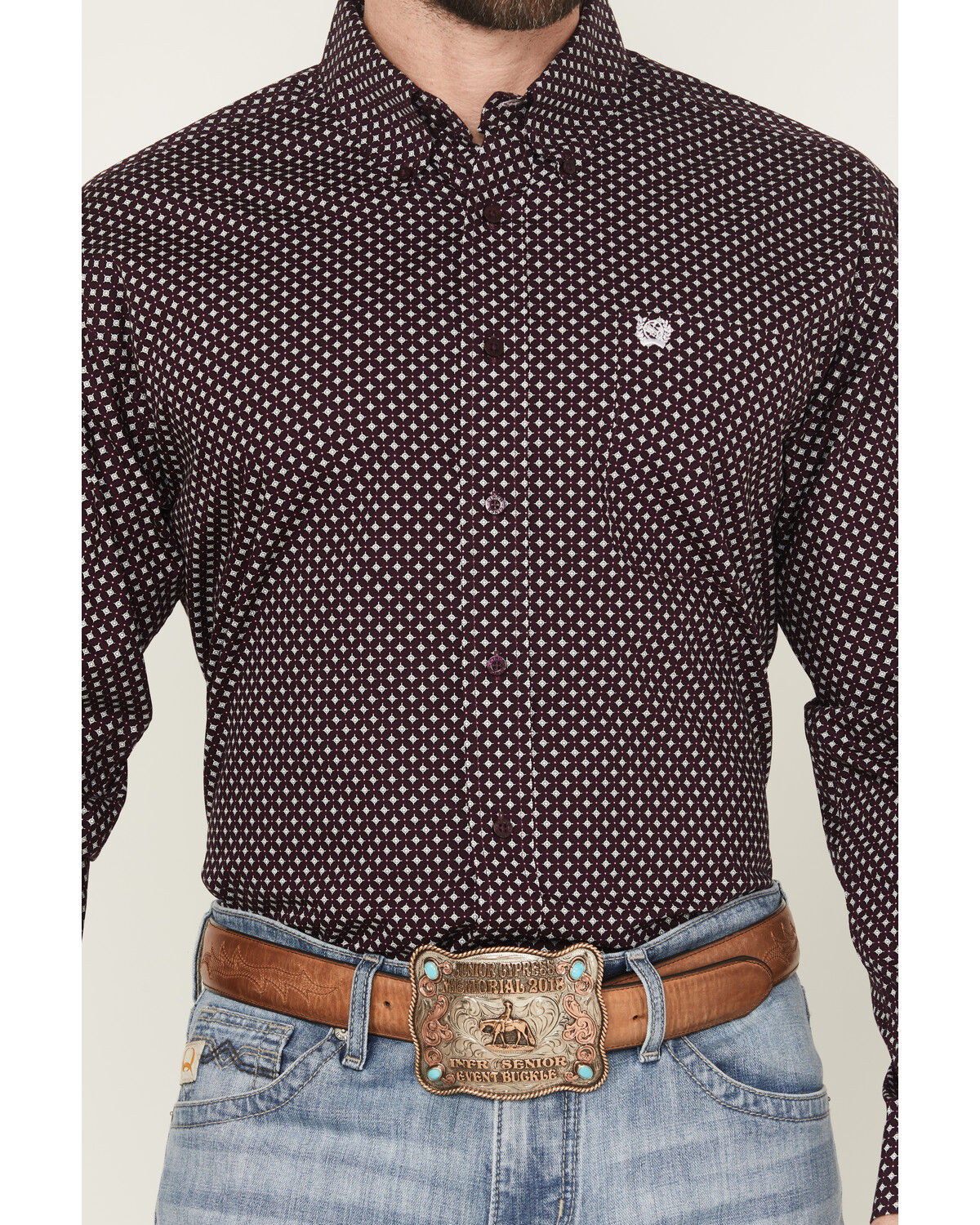Image #3 - Cinch Men's Geo Print Long Sleeve Button-Down Western Shirt - Big, Purple, hi-res