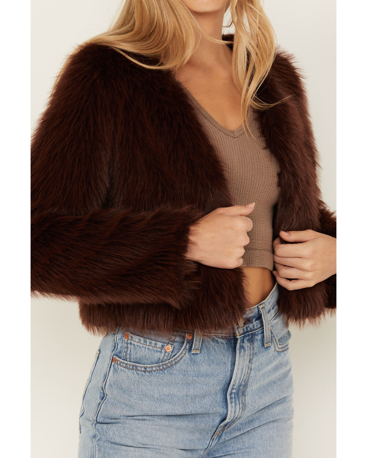 Image #3 - Shyanne Women's Fluffy Faux Fur Coat, Mahogany, hi-res
