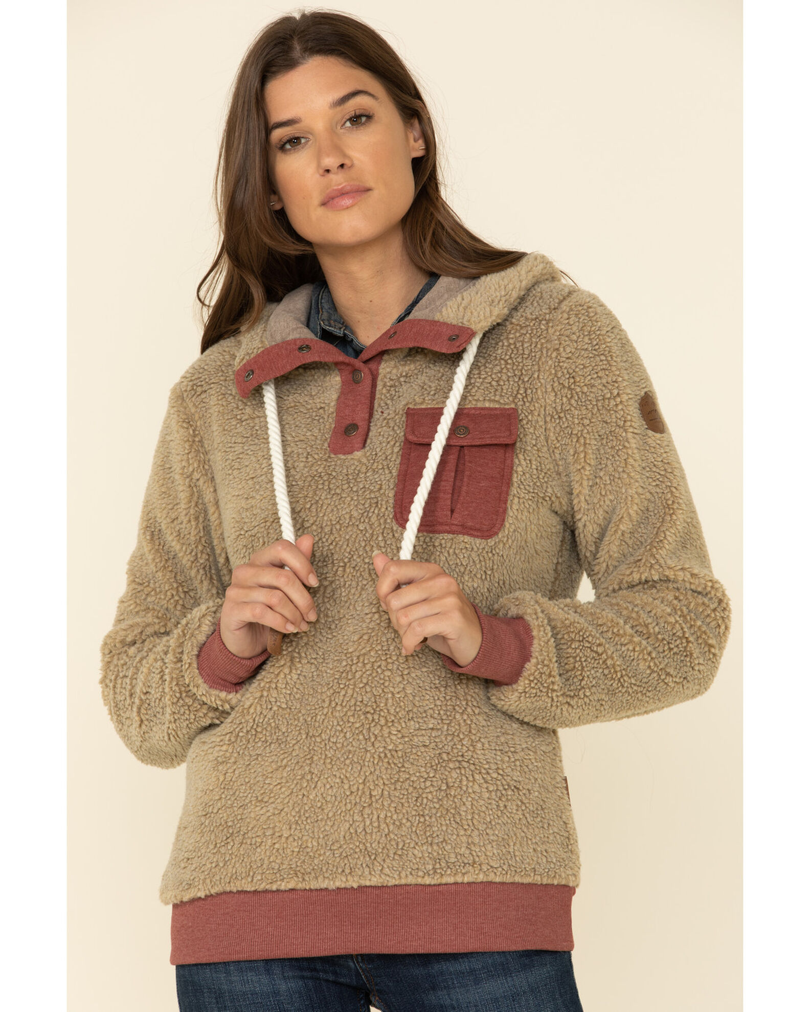 Wanakome Women s Fay Snap Neck Sherpa Hooded Pullover
