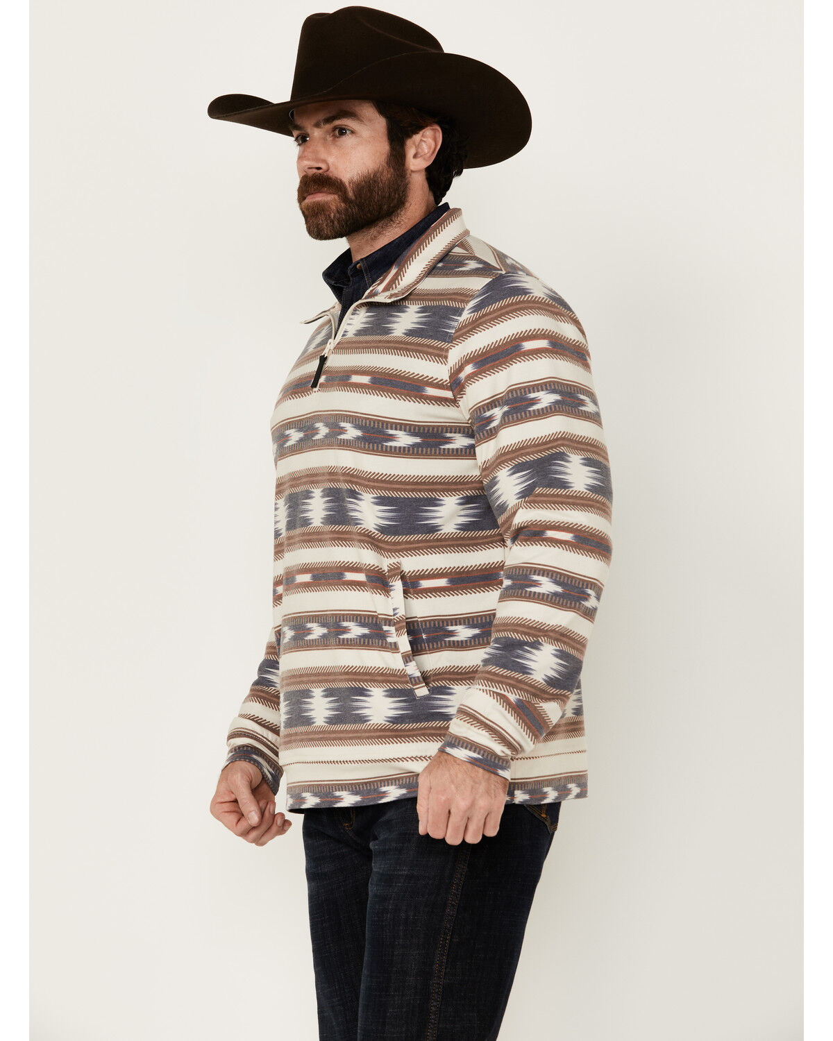 Image #2 - Rock & Roll Denim Men's Striped 1/4 Zip Pullover, Natural, hi-res
