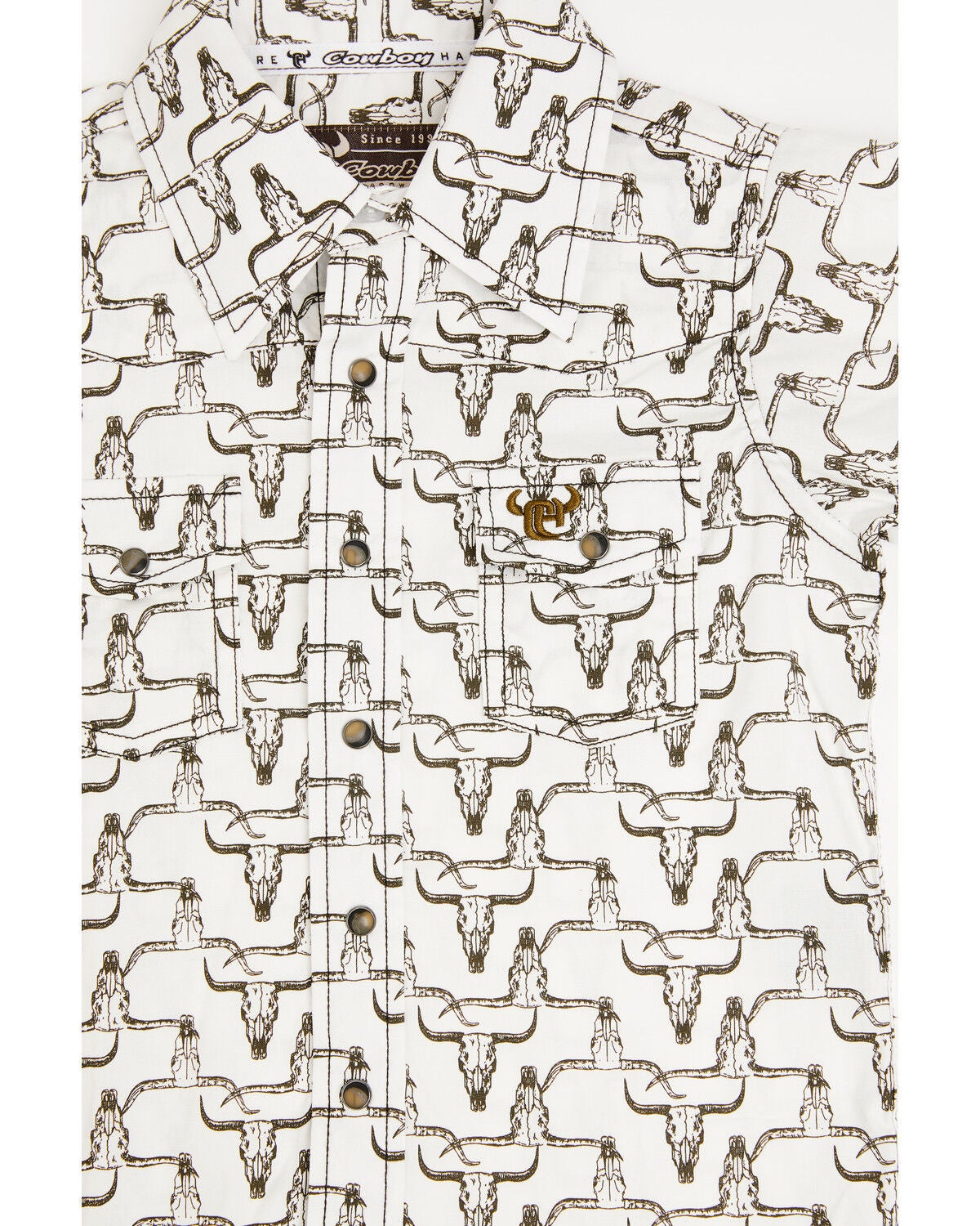 Image #2 - Cowboy Hardware Toddler Boys' Cow Skull Print Short Sleeve Snap Stretch Western Shirt, White, hi-res