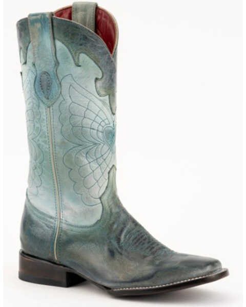 Ferrini Women's Glacier Butterfly Heart Shaft Western Boots - Square Toe, Teal, hi-res