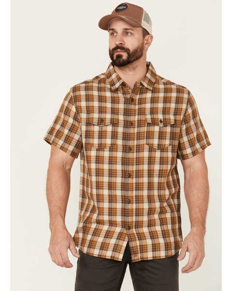 Brothers & Sons Men's Plaid Short Sleeve Button-Down Western Shirt , Beige/khaki, hi-res