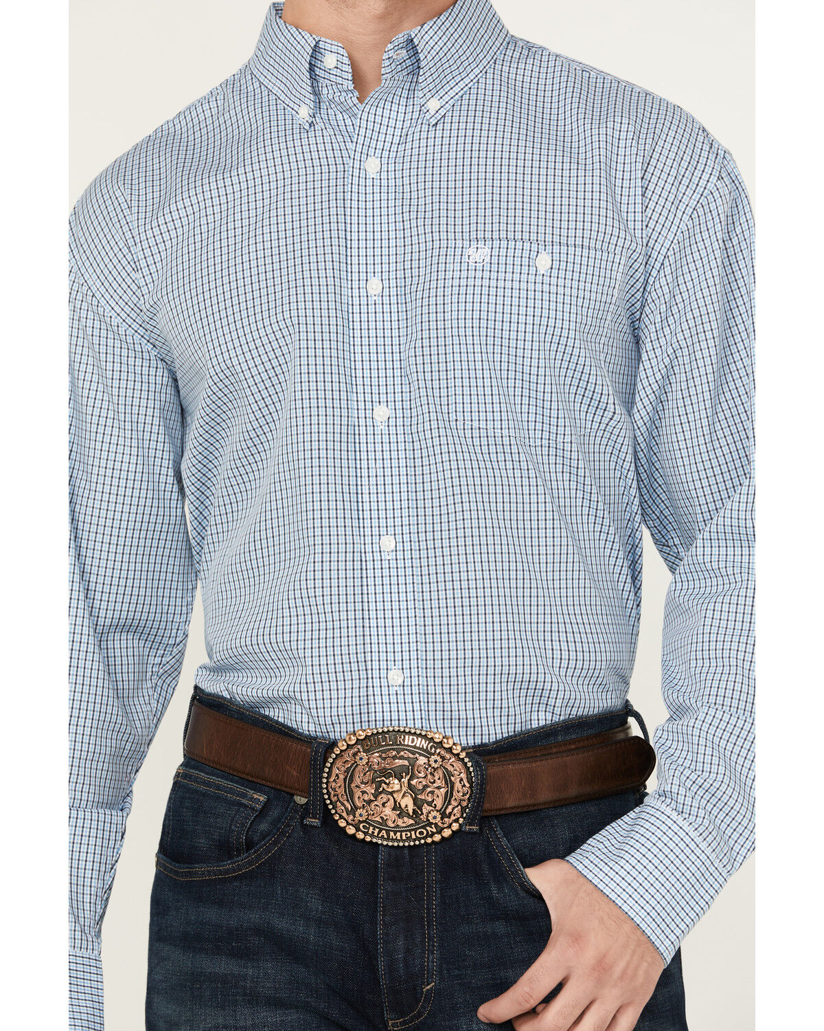 Image #3 - Wrangler Men's Classics Plaid Print Long Sleeve Button-Down Western Shirt, Blue, hi-res