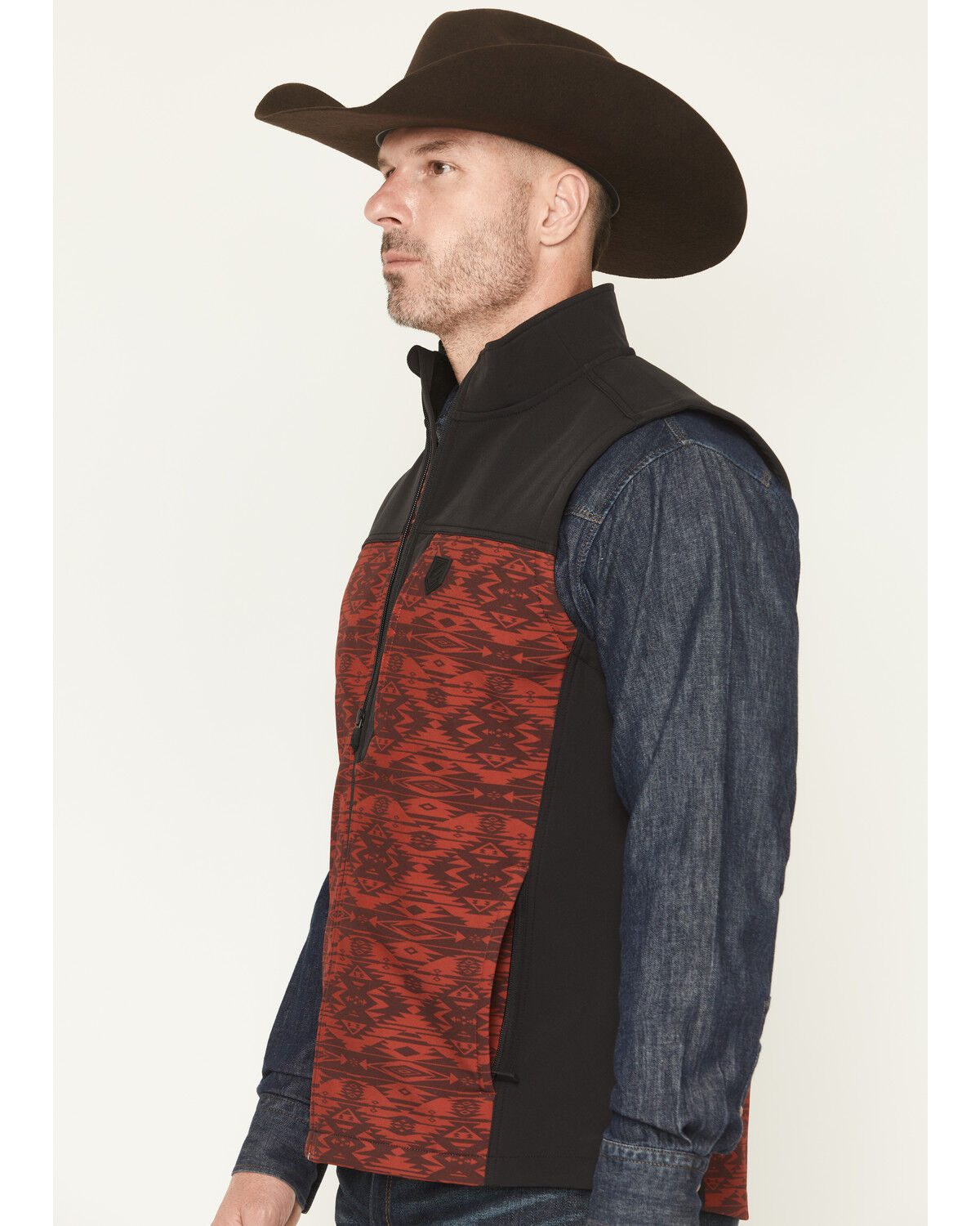 Image #2 - RANK 45® Men's Colorblock Southwestern Print Softshell Vest, Maroon, hi-res
