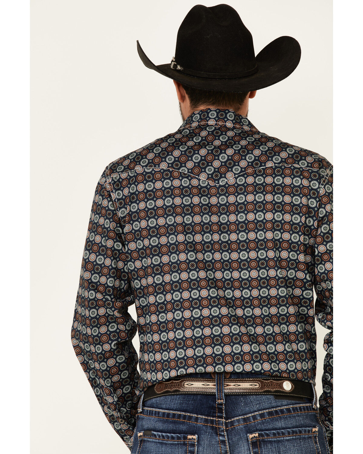 Image #4 - Cinch Men's Modern Fit Navy Large Geo Print Long Sleeve Western Shirt, Navy, hi-res