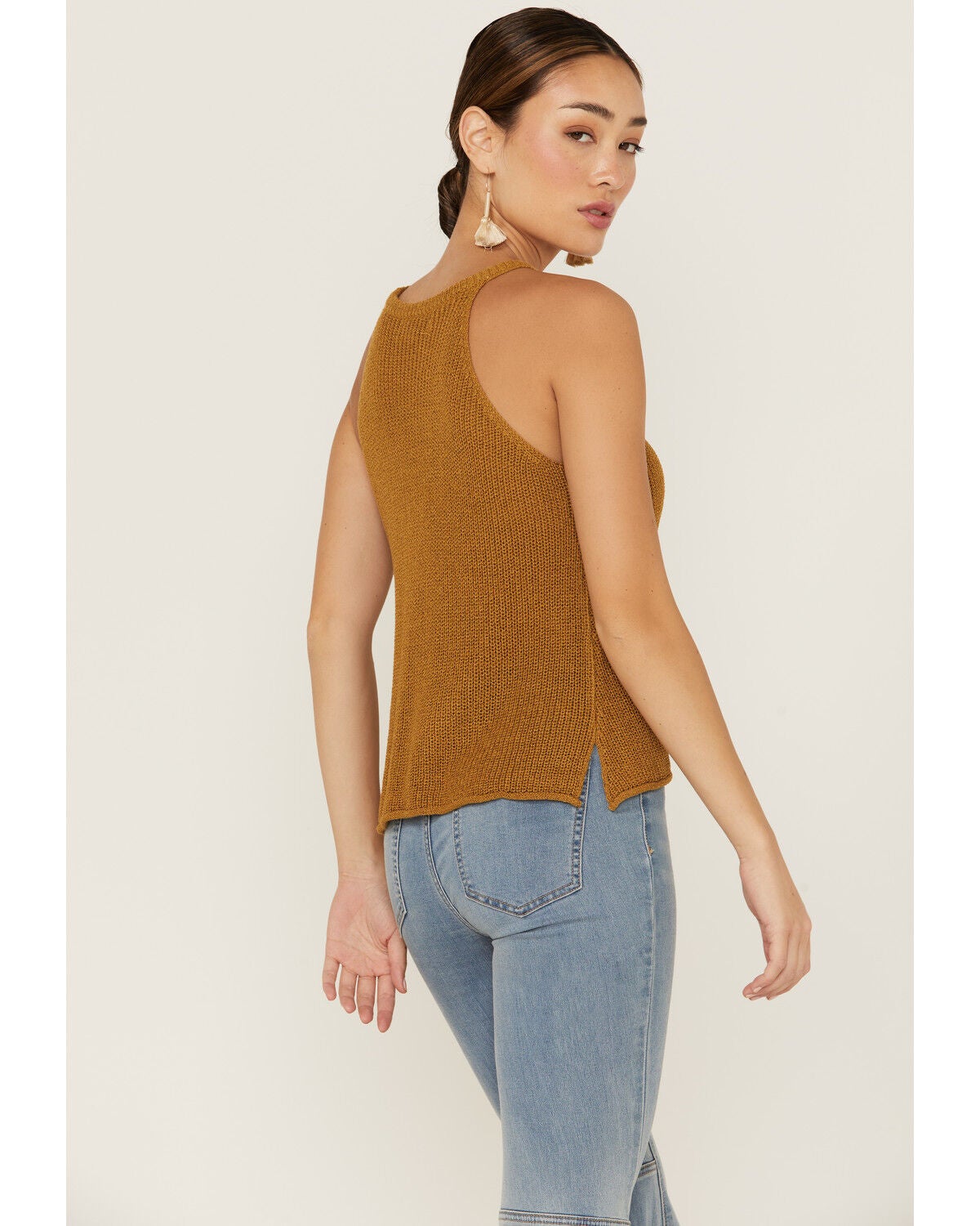 Image #3 - Panhandle Women's Halter Sweater Knit Tank, Mustard, hi-res