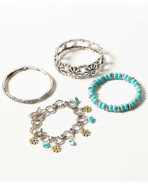 Image #1 - Shyanne Women's Desert Charm Flower Bracelets - 4-Piece Set , Silver, hi-res
