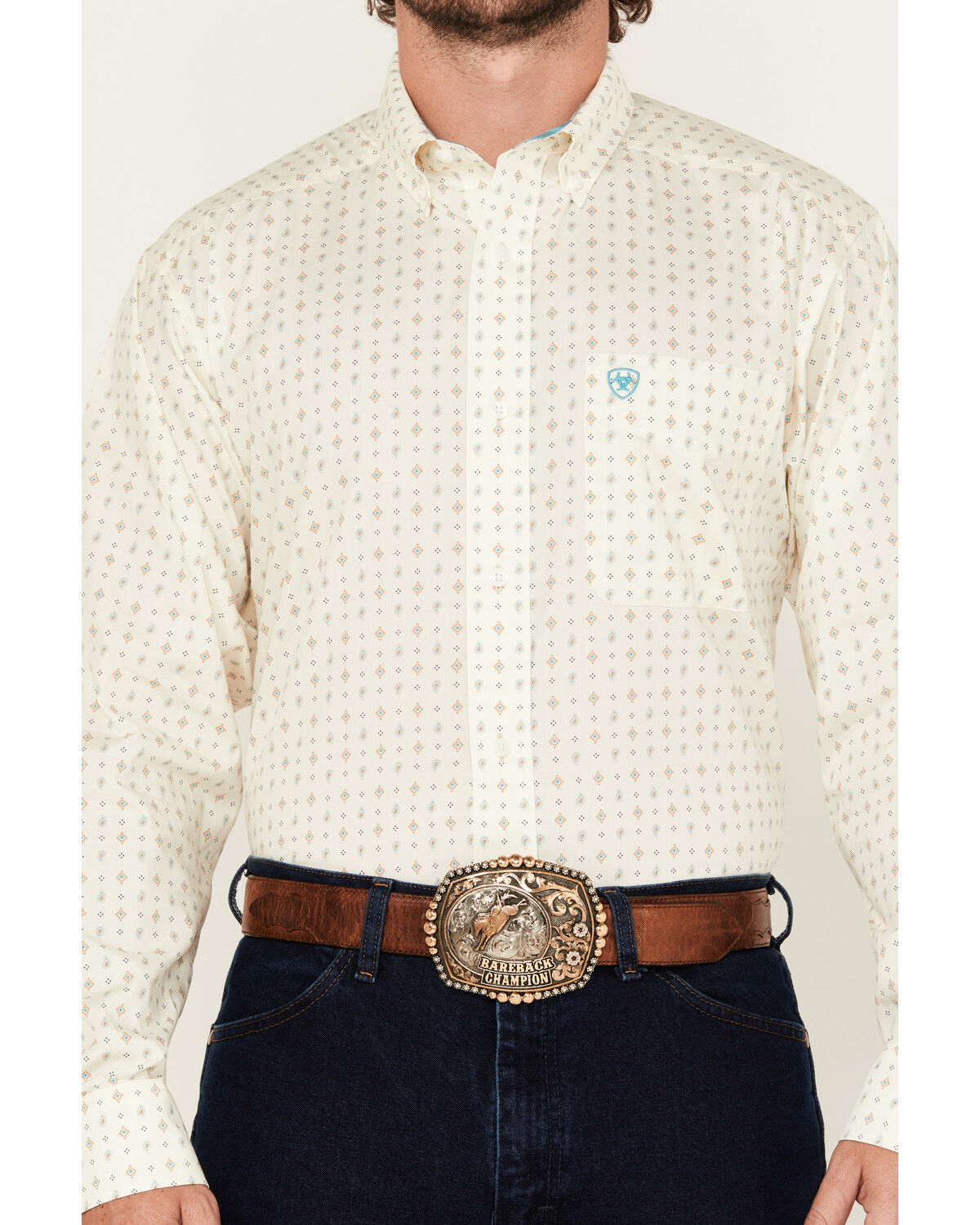Image #3 - Ariat Men's Wrinkle Free Griffin Geo Print Long Sleeve Button-Down Western Shirt - Big, Cream, hi-res