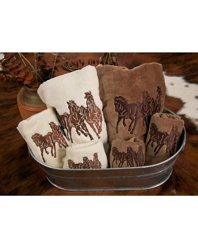 HiEnd Accents Three-Piece Embroidered Horses Bath Towel Set - Brown, Brown, hi-res