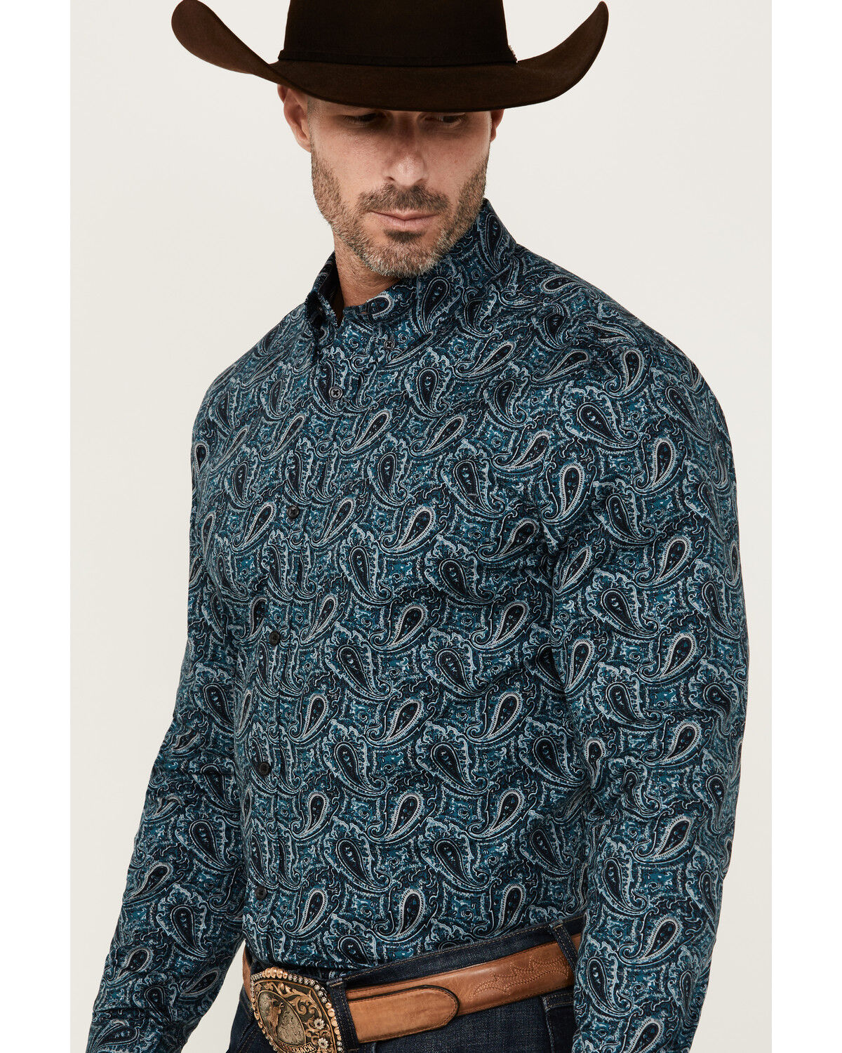 Image #2 - Cody James Men's Lasso Paisley Print Long Sleeve Button-Down Stretch Western Shirt - Tall, Blue, hi-res