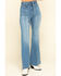 Flying Tomato Women's Denim Tie Front Flare Jeans , Blue, hi-res