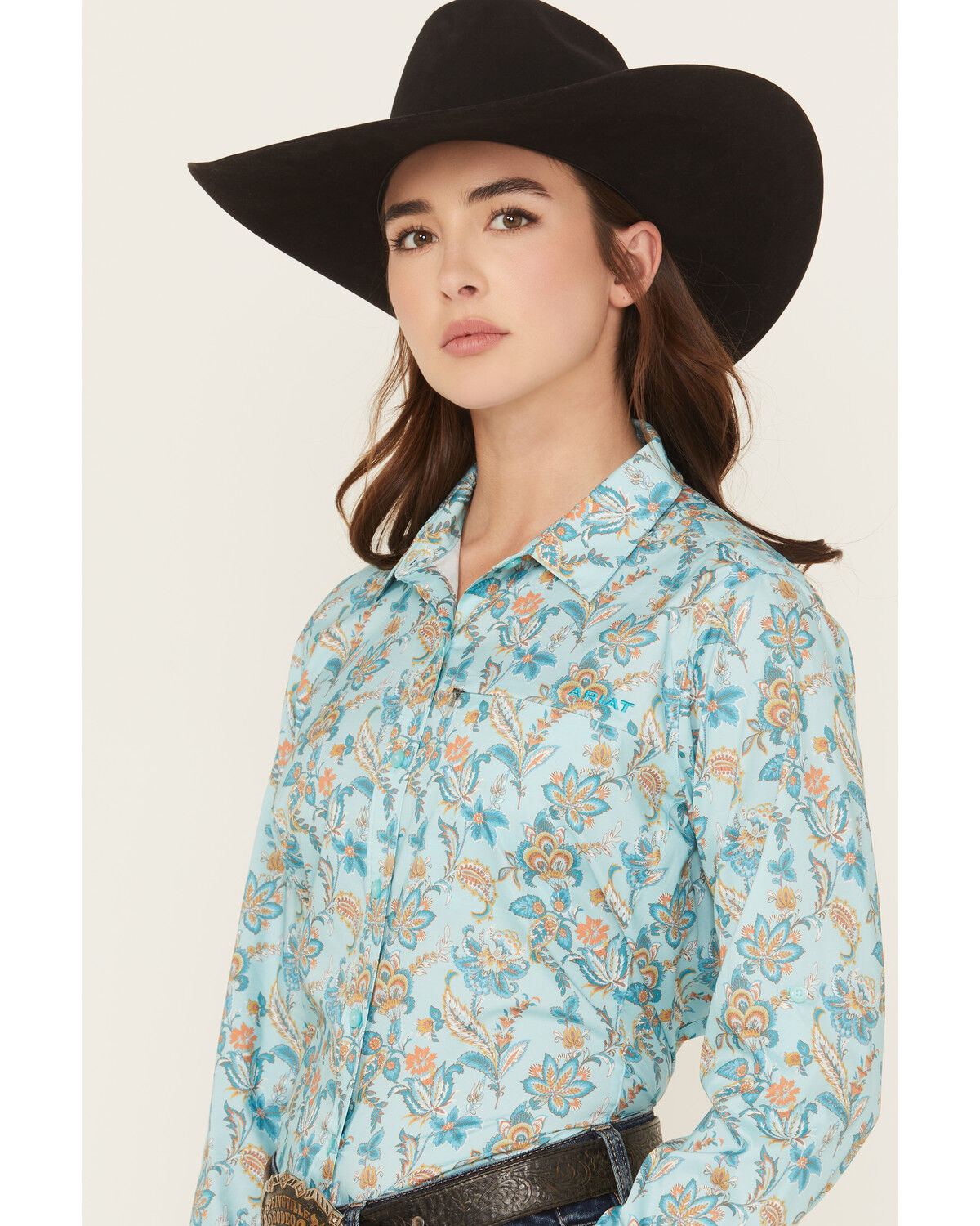 Image #2 - Ariat Women's VentTEK Floral Paisley Print Long Sleeve Button-Down Stretch Western Shirt, Turquoise, hi-res