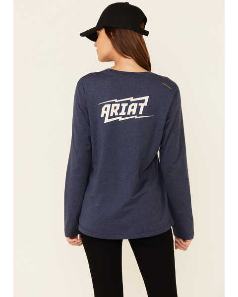 Image #4 - Ariat Women's Solid Navy Bolt Logo Long Sleeve Work Tee, Navy, hi-res