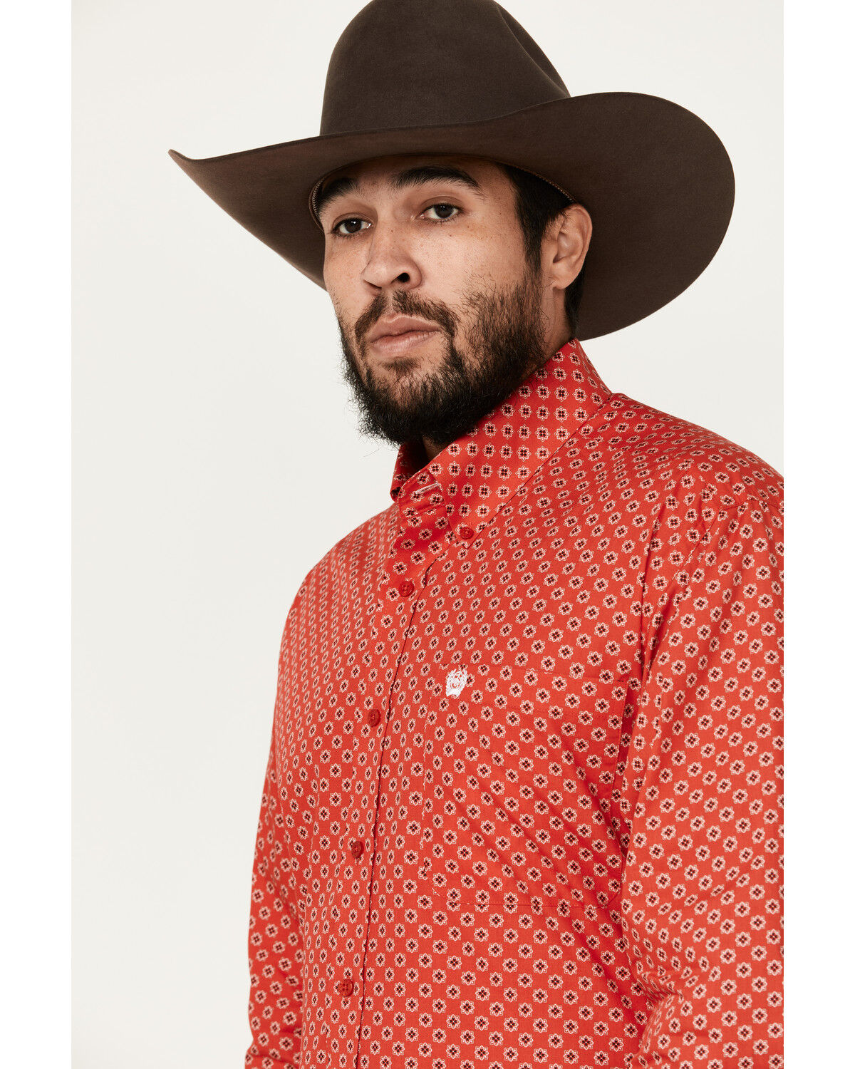 Image #2 - Cinch Men's Geo Print Long Sleeve Button-Down Western Shirt, Red, hi-res