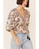 Image #2 - Angie Women's Floral Lace-Up Front Peplum Top, Taupe, hi-res
