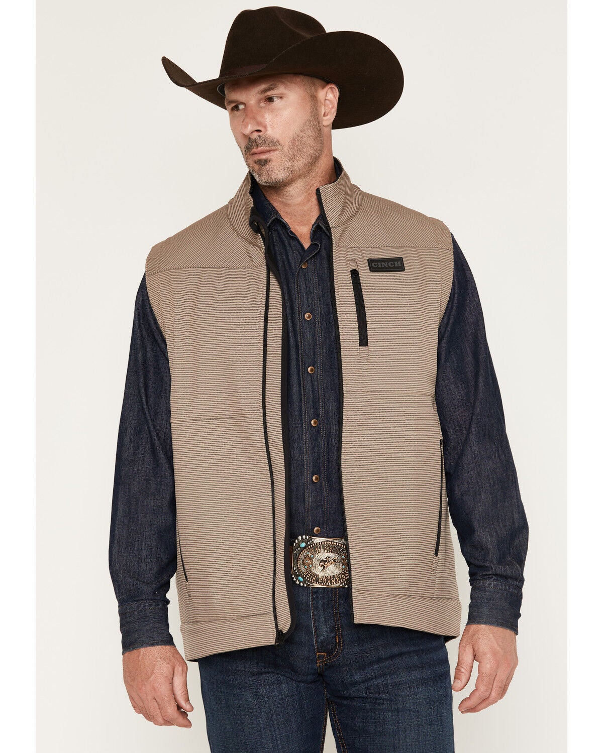 Image #1 - Cinch Men's Printed Concealed Carry Softshell Vest, Khaki, hi-res