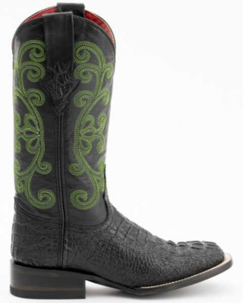 Image #2 - Ferrini Women's Caiman Croc Print Western Boots - Square Toe, Black, hi-res