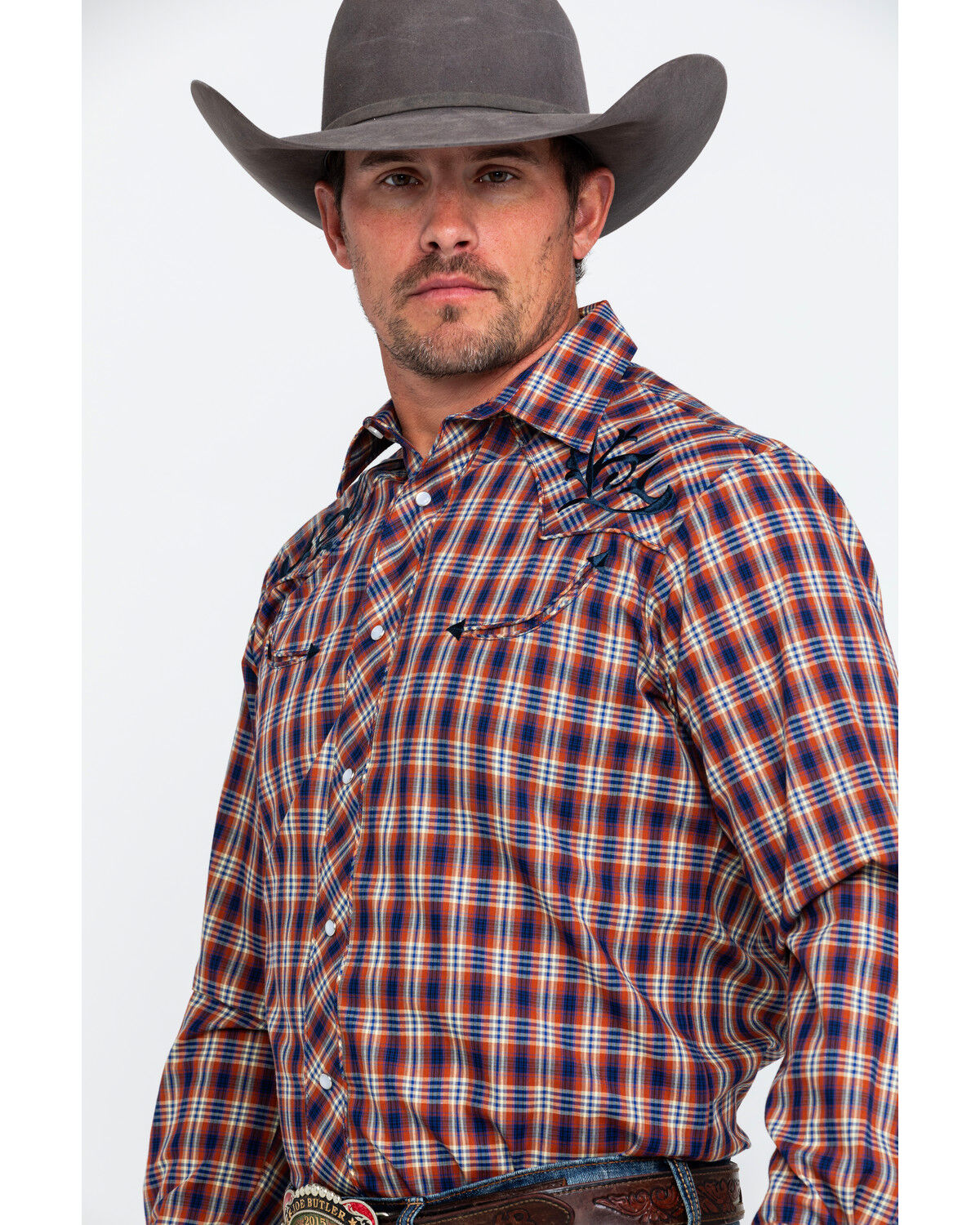 Image #3 - Roper Men's Fancy Small Plaid Embroidered Long Sleeve Western Shirt, , hi-res