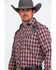 Roper Men's Fancy Small Plaid Embroidered Long Sleeve Western Shirt  , Brown, hi-res