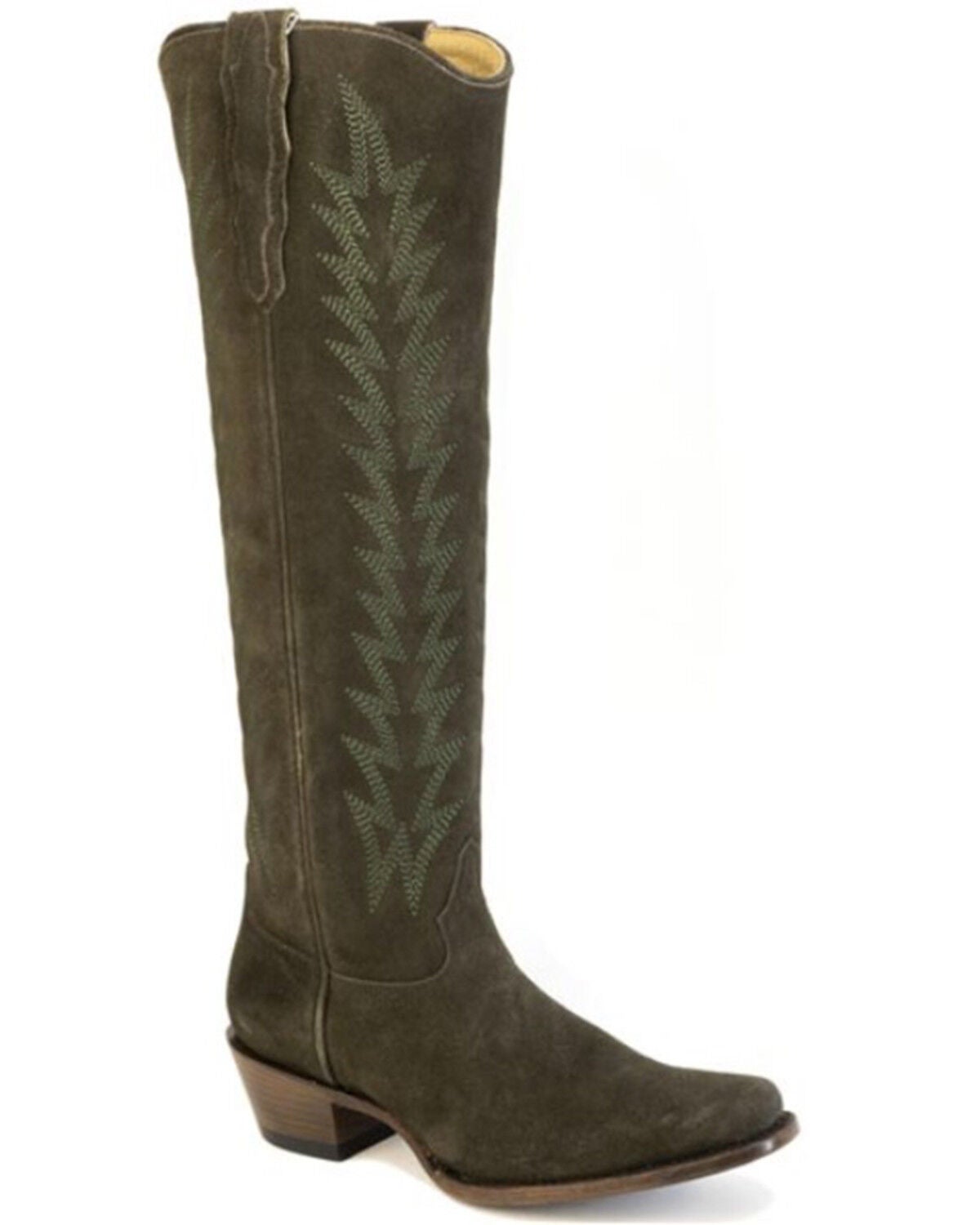 Stetson Women's Sissy Tall Suede Western Boots - Round Toe, Green, hi-res